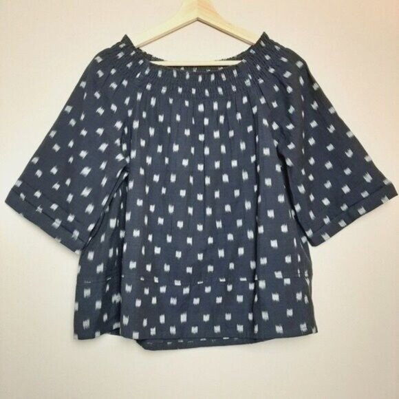 CURRENT ELLIOT | Smock Dotted Ikat Polka Dot Tee Blouse Blue Sz 1 / S - Picture 4 of 12